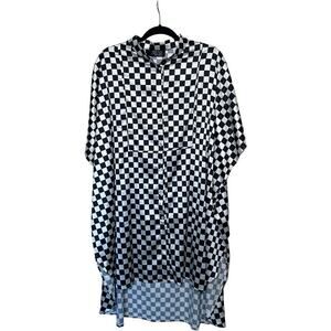 Dressed in LALA Checkered Silky Tunic Button up Size MEDIUM